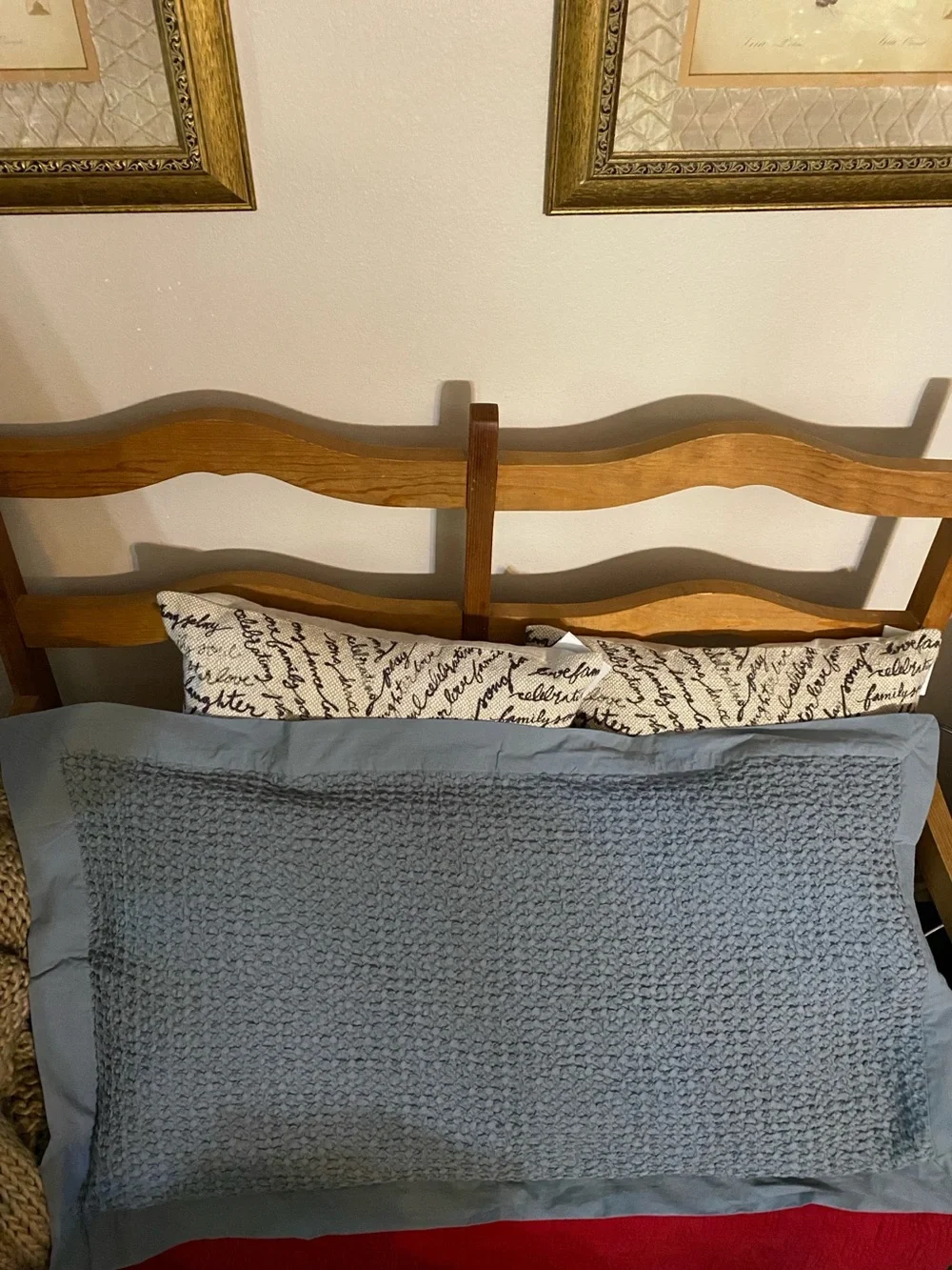 Crate&Barrel Organic Cotton Waffle Shadow King Pillow Sham, Smoke Blue, Sz 20x36